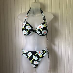 SALT + COVE Juniors Daisy Strappy Underwire Push Up Top Hipster Bottoms Size Med